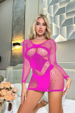 Long-Sleeved Lingerie Tight Fitting Hollow Mesh Jumpsuit Bodycon
