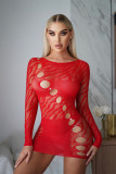 Women Striped Temptation Hollow Rhinestone Long Sleeve Dress Sexy Lingerie