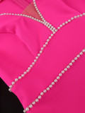 Feather Patchwork Deep V Diamond Long Sleeve Evening Dress