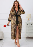 Plus Size Women's Nightgown Brown Leopard Print Casual Home Clothes