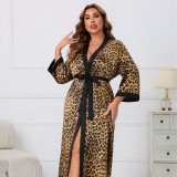 Plus Size Women's Nightgown Brown Leopard Print Casual Home Clothes