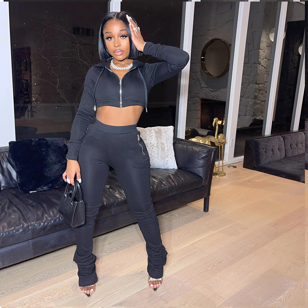 Fashion Casual Women's Hooded Long-Sleeved Top Pants Set Two-Piece Set