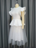 Ruffle Mesh Patchwork Mid-Length Wedding Dress