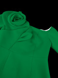 Flower Off Shoulder Long Sleeve Formal Party Dress