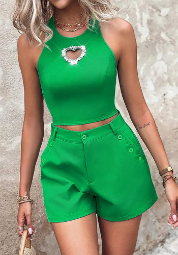 Casual Fashion Beaded Heart Print Valentine's Day Vest Shorts Set Women's Clothing