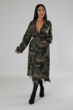 Women's Ripped Camouflage Long Coat