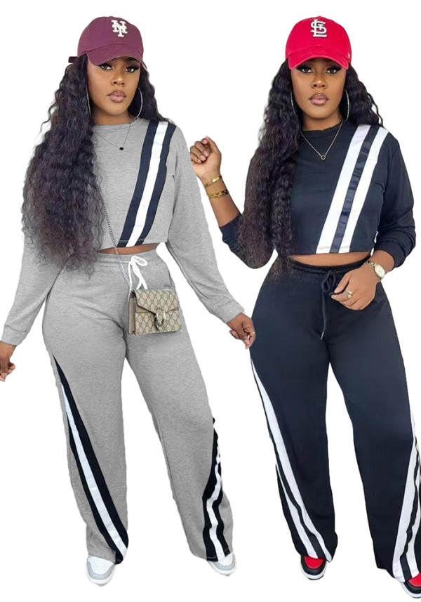 Autumn And Winter Women's Casual Sports Patchwork Loose Straight Wide-Leg Pants
