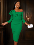 Flower Off Shoulder Long Sleeve Formal Party Dress