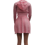 Fashion Women's Autumn And Winter Solid Color Hoodie Sweater Knitted Skirt Two Piece Set