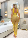 Lingerie Mesh Halter Neck Ripped One-Piece Pajamas Long-Sleeved Low Back Tight Fitting Jumpsuit
