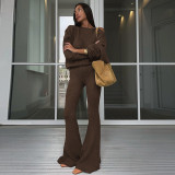 Fashion Women's Autumn Slash Shoulder Long-Sleeved Top High Waist Flared Pants Fashion Casual Set