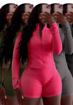 Spring Sports Casual Tight Fitting Long Sleeve Two-Piece Shorts Set Spring Sports Casual Tight Fitting Long Sleeve Two-Piece Shorts Set