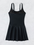Women Solid Sexy Backless Bikini Short Skirt One-Piece Swimsuit