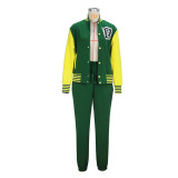 Autumn And Winter Women's Button Print Fashion Casual Baseball Jacket Pants Two-Piece Set
