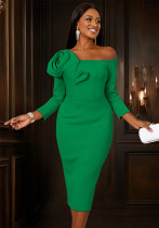 Flower Off Shoulder Long Sleeve Formal Party Dress