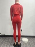 Fashion Women's Solid Color Tight Slim Jumpsuit Coat Casual Two-Piece Set