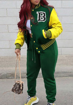 Autumn And Winter Women's Button Print Fashion Casual Baseball Jacket Pants Two-Piece Set Autumn And Winter Women's Button Print Fashion Casual Baseball Jacket Pants Two-Piece Set