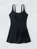 Women Solid Sexy Backless Bikini Short Skirt One-Piece Swimsuit