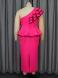 Fashionable Ruffle Slash Shoulder Sleeveless Peplum High Waist Party Dress