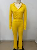 Women's Fashion Rib Zipper Hoodie Slim Bell Bottom Sports Pants Yoga Two Piece Set