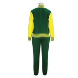Autumn And Winter Women's Button Print Fashion Casual Baseball Jacket Pants Two-Piece Set