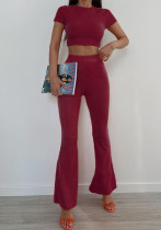 Autumn Women's Fashion Chic Casual Solid Color Short Sleeve Top Pants Set Autumn Women's Fashion Chic Casual Solid Color Short Sleeve Top Pants Set