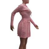 Fashion Women's Autumn And Winter Solid Color Hoodie Sweater Knitted Skirt Two Piece Set