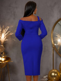 Flower Off Shoulder Long Sleeve Formal Party Dress