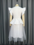 Ruffle Mesh Patchwork Mid-Length Wedding Dress