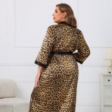 Plus Size Women's Nightgown Brown Leopard Print Casual Home Clothes