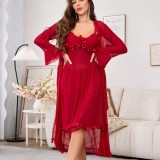 Sexy Lingerie Women's Lace See-Through Long Robe