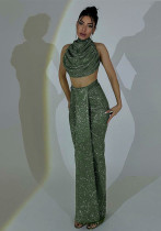 Sexy Halter Backless Top High Waist Bodycon Long Skirt Fashion Women Two Piece Set