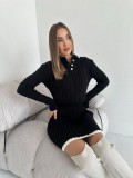 Women Casual long-sleeved knitting button sweater Skirt two-piece suit