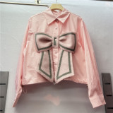 Women long-sleeved Patchwork Knitting shirt bow shirt