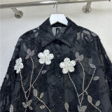 Women Turndown Collar long-sleeved flower diamond shirt