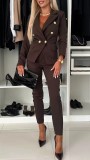 Women Casual Solid pocket Blazer and Pant two-piece set