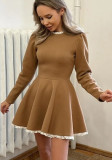 Women elegant lace Patchwork Knitting dress