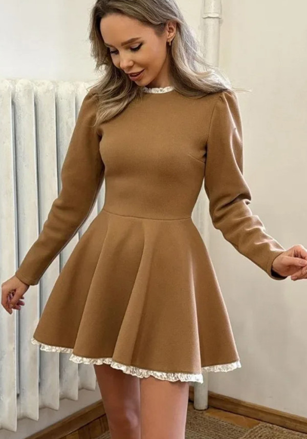Women elegant lace Patchwork Knitting dress
