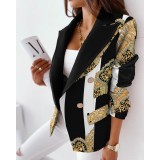 Women Autumn and Winter Long Sleeve Double-Breasted Printed Suit