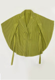 Plus Size Women Turndown Collar pleated Top and tassel Skirt two-piece set