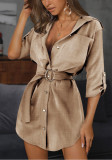 Women Solid V-Neck Shirt Dress
