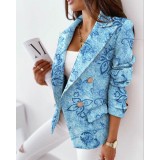 Women Autumn and Winter Long Sleeve Double-Breasted Printed Suit