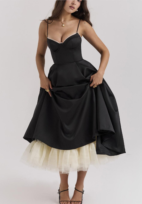 Women Sexy Suspender V-Neck Sleeveless Dress