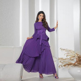 Women Solid irregular lace pleated Top and Skirt two-piece set