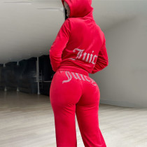Women Casual Solid Letter Beaded long-sleeved Hoodies long pants two-piece suit Women Casual Solid Letter Beaded long-sleeved Hoodies long pants two-piece suit