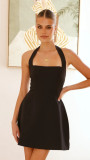 Women Solid Halter Neck Dress