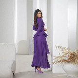 Women Solid irregular lace pleated Top and Skirt two-piece set
