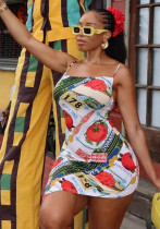 Women Printed Backless Irregular Strap Dress