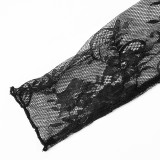 Women V Neck lace patchwork sexy maxi dress