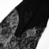 Women V Neck lace patchwork sexy maxi dress